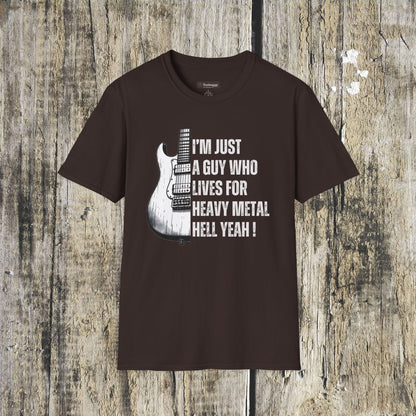 I'm Just A Guy Who Lives For Heavy Metal T-Shirt — Rock Guitar Graphic Tee