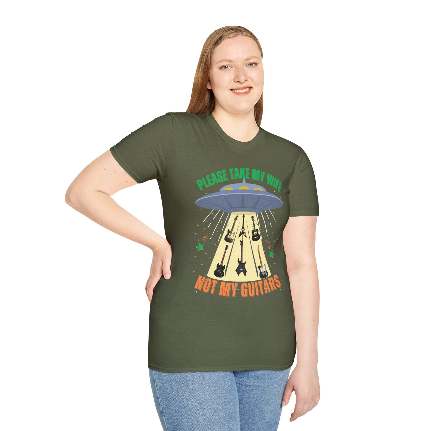 Alien Spaceship Abducting Guitars T-Shirt