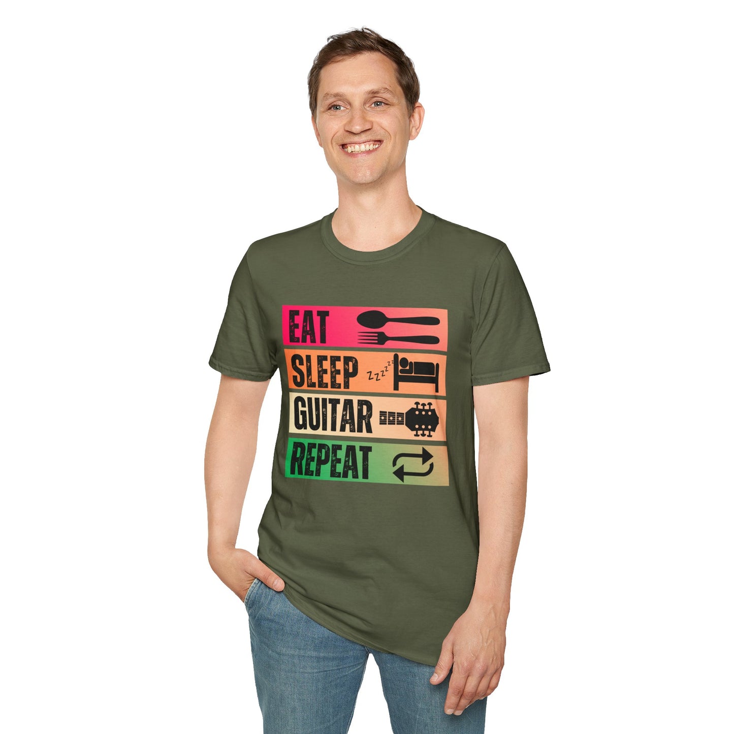 Eat Sleep Guitar Repeat, T-Shirt — Guitarist Day Planner Tee