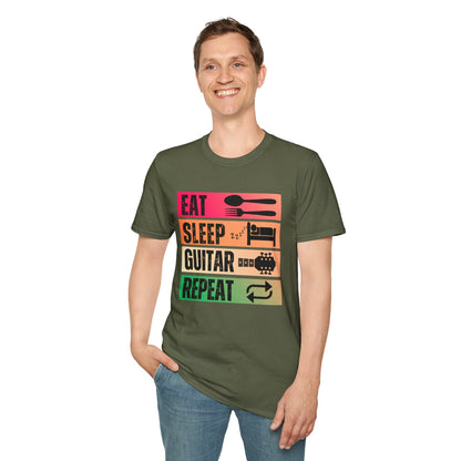 Eat Sleep Guitar Repeat, T-Shirt — Guitarist Day Planner Tee