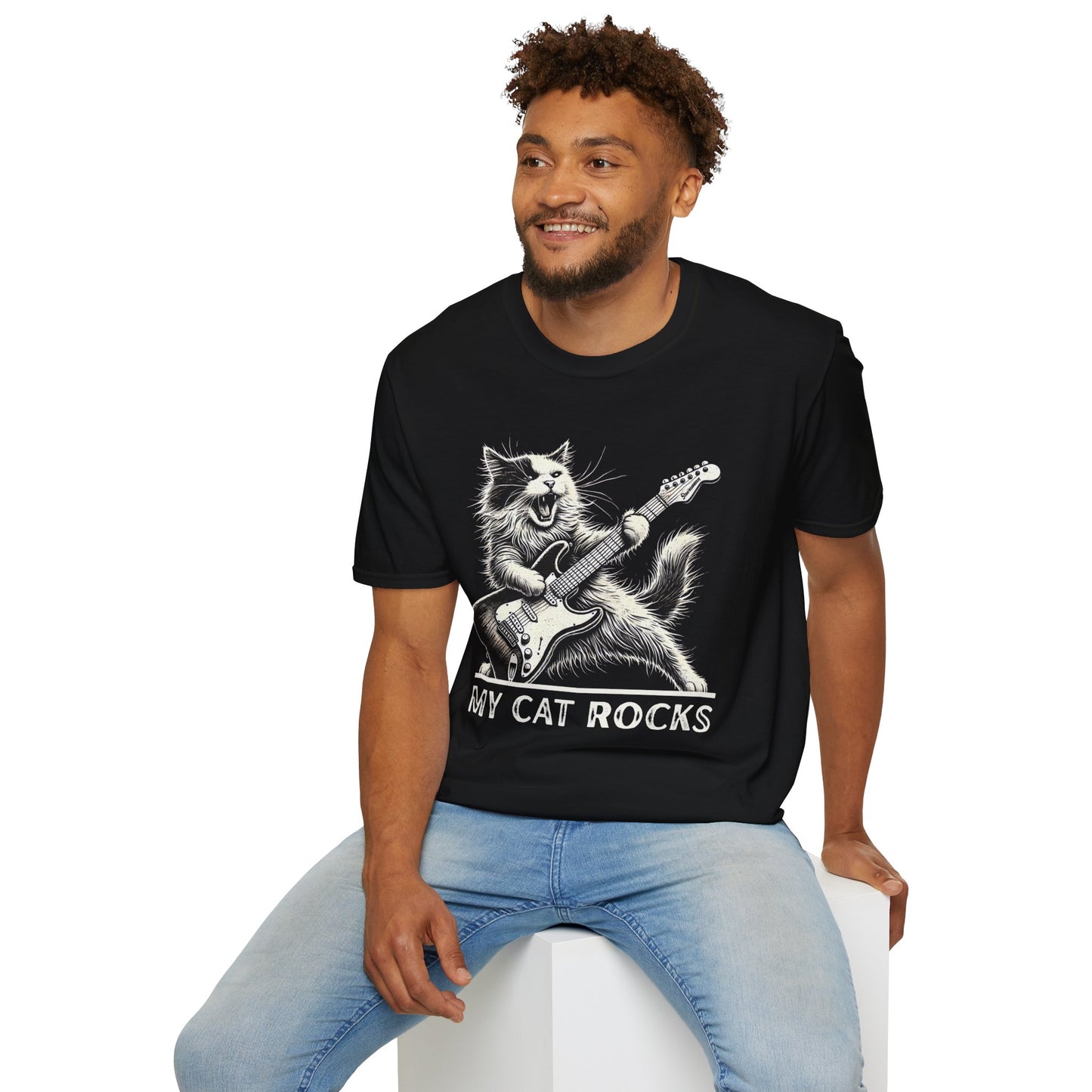 My Cat Rocks T-Shirt — Cat Playing Guitar Tee for Music Lovers