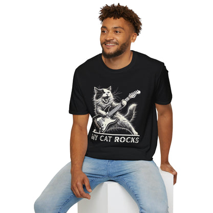 My Cat Rocks T-Shirt — Cat Playing Guitar Tee for Music Lovers