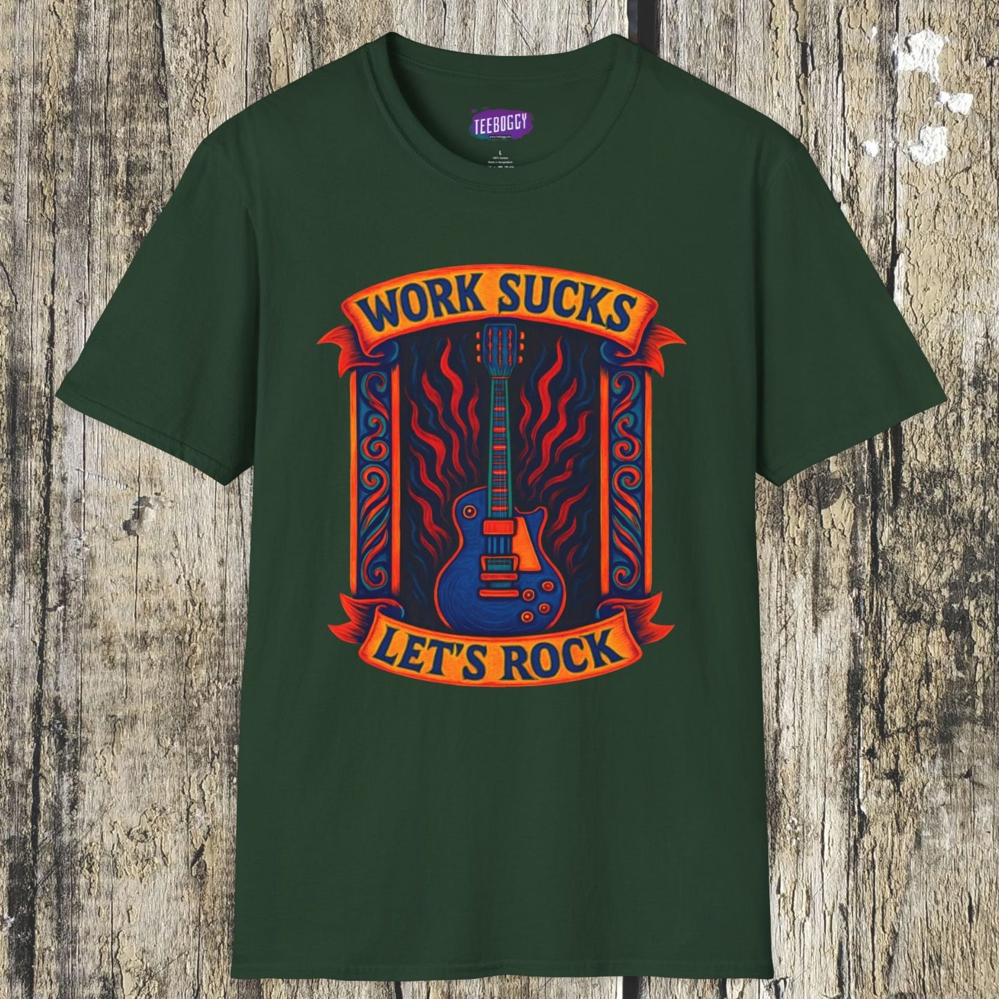 Rock Guitar T-Shirt - Work Sucks, Let's Rock