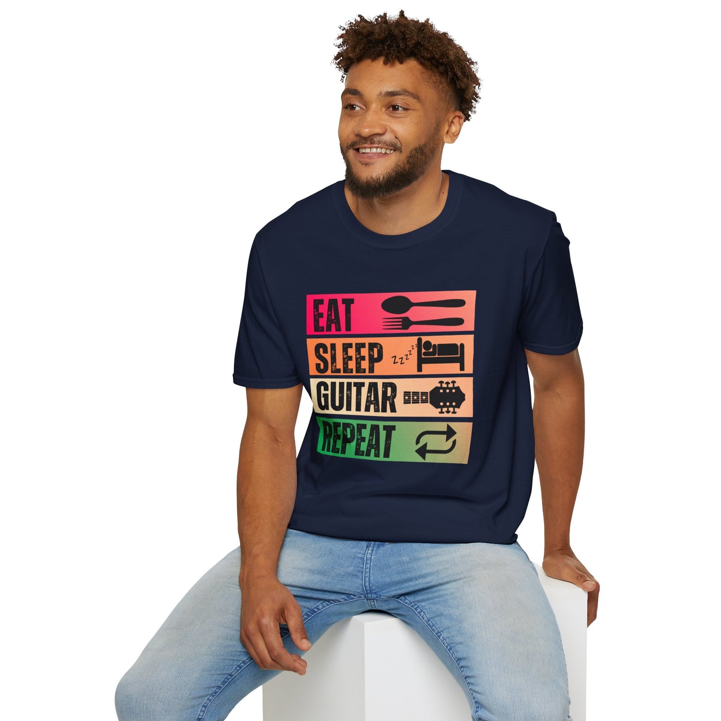 Eat Sleep Guitar Repeat, T-Shirt — Guitarist Day Planner Tee