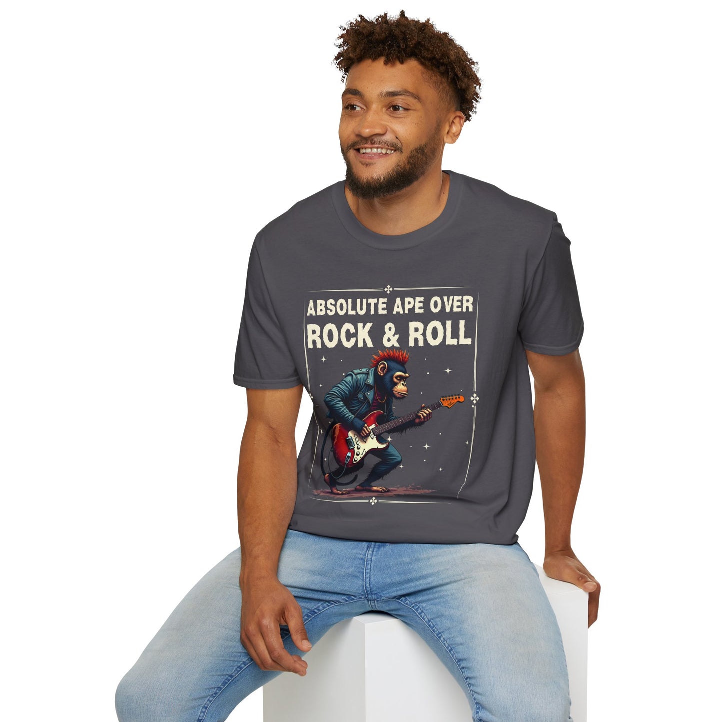 Funny Rocker Monkey Unisex T-Shirt - Absolute Ape Over Rock & Roll