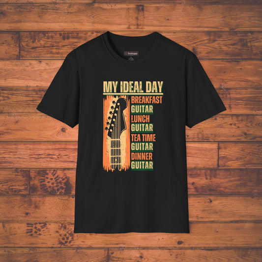 Guitarist Daily Schedule T-Shirt — Headstock Design (Play Between Meals)