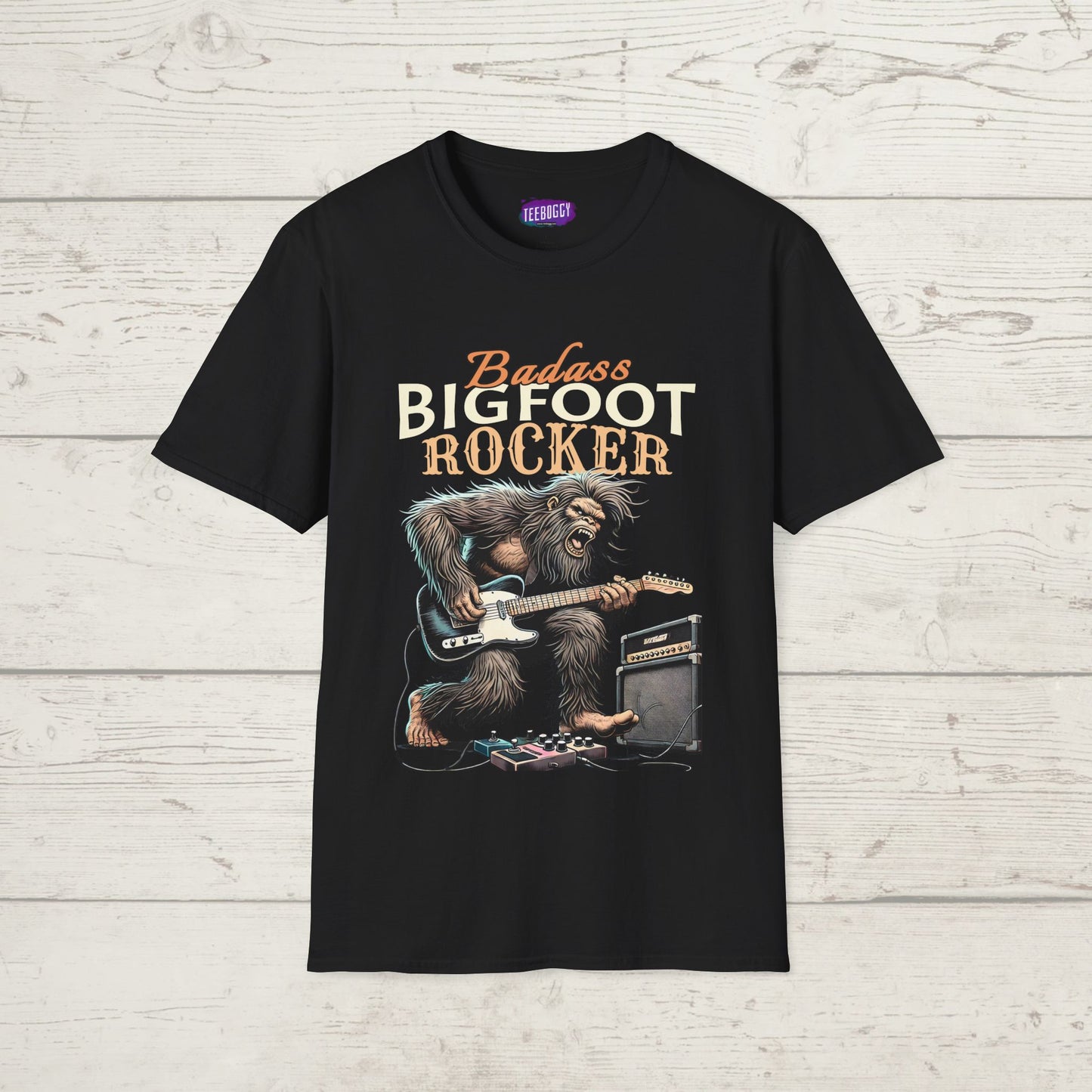 Sasquatch Rocker T-Shirt - Badass Bigfoot Guitar Tee