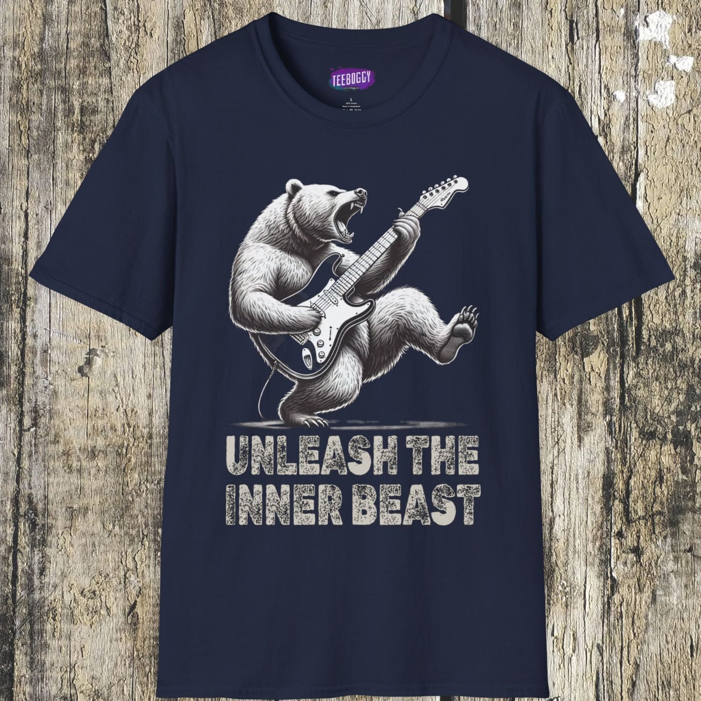 Graphic Tee Unleash the Inner Beast Grizzly Bear Rock Guitar T-Shirt
