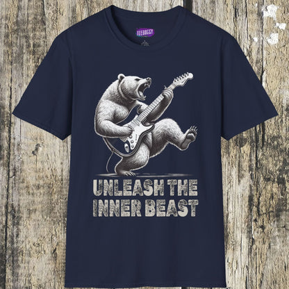 Graphic Tee Unleash the Inner Beast Grizzly Bear Rock Guitar T-Shirt