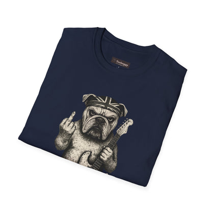 Bulldog Rock Rebel T-Shirt — Guitar-Slinging Middle Finger Design