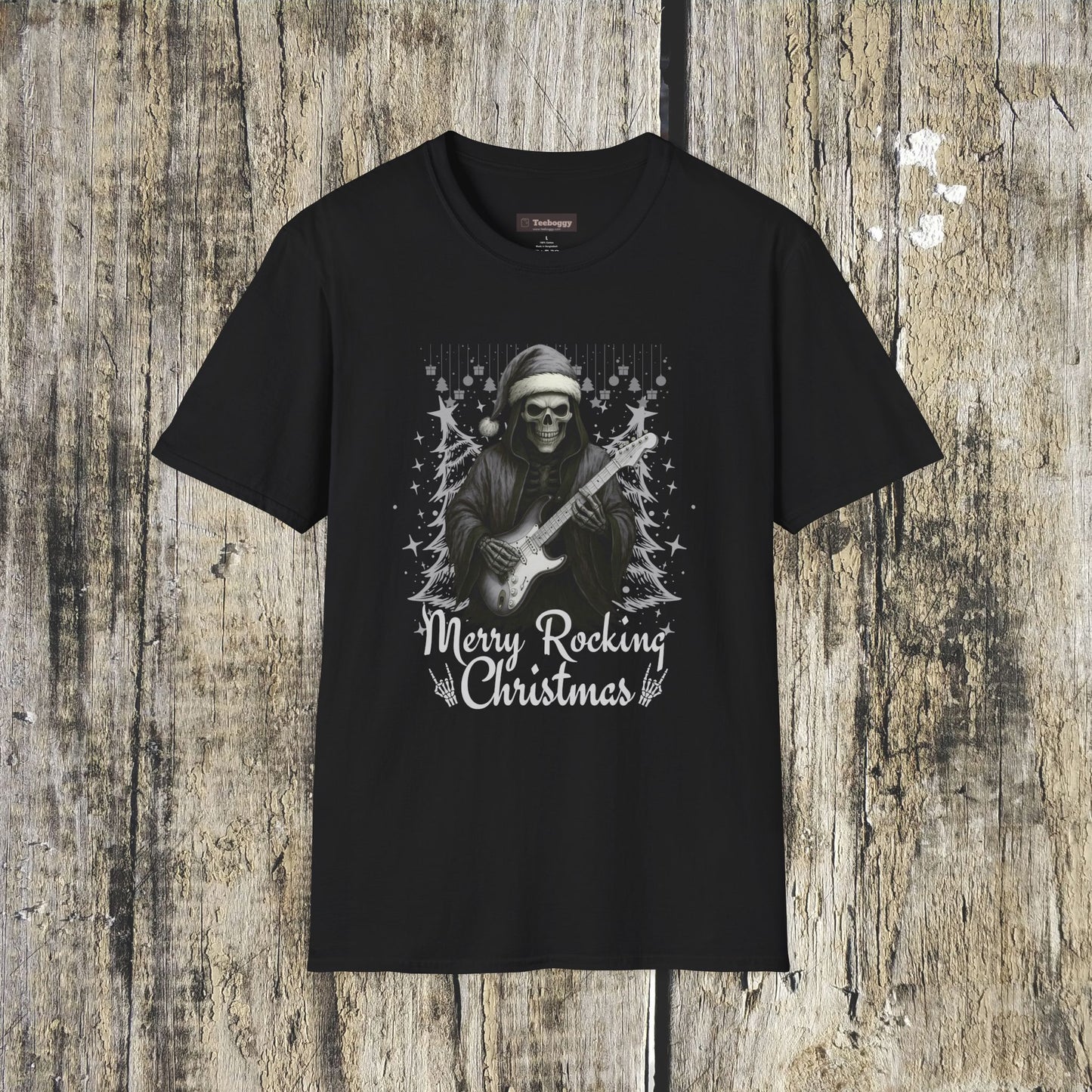 Merry Rocking Christmas Skeleton Santa T-Shirt