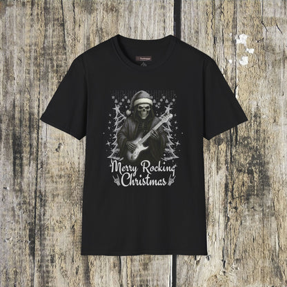 Merry Rocking Christmas Skeleton Santa T-Shirt