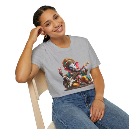 Ganesh Playing Electric Guitar T-Shirt — Woodstock Vibes Spiritual Rock Tee