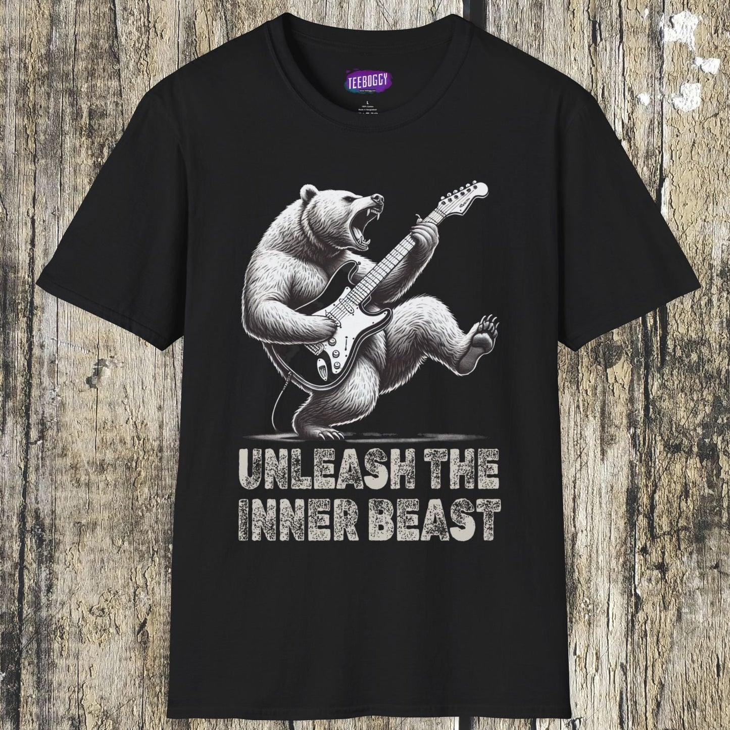 Graphic Tee Unleash the Inner Beast Grizzly Bear Rock Guitar T-Shirt