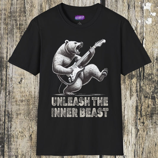 Graphic Tee Unleash the Inner Beast Grizzly Bear Rock Guitar T-Shirt