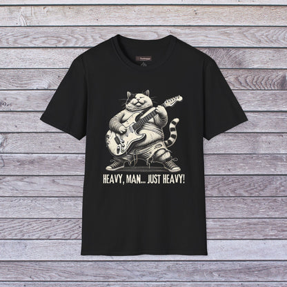 Funny Rocker Fat Cat T-Shirt – “Heavy Man… Just Heavy!”