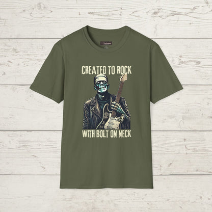 Crafted To Rock, With Bolt-on Neck, Frankenstein With Guitar, T-Shirt.