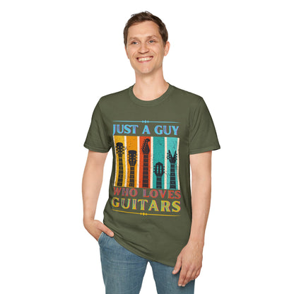 Guitar Headstocks Unisex T-Shirt - 'Just a Guy Who Loves Guitars'