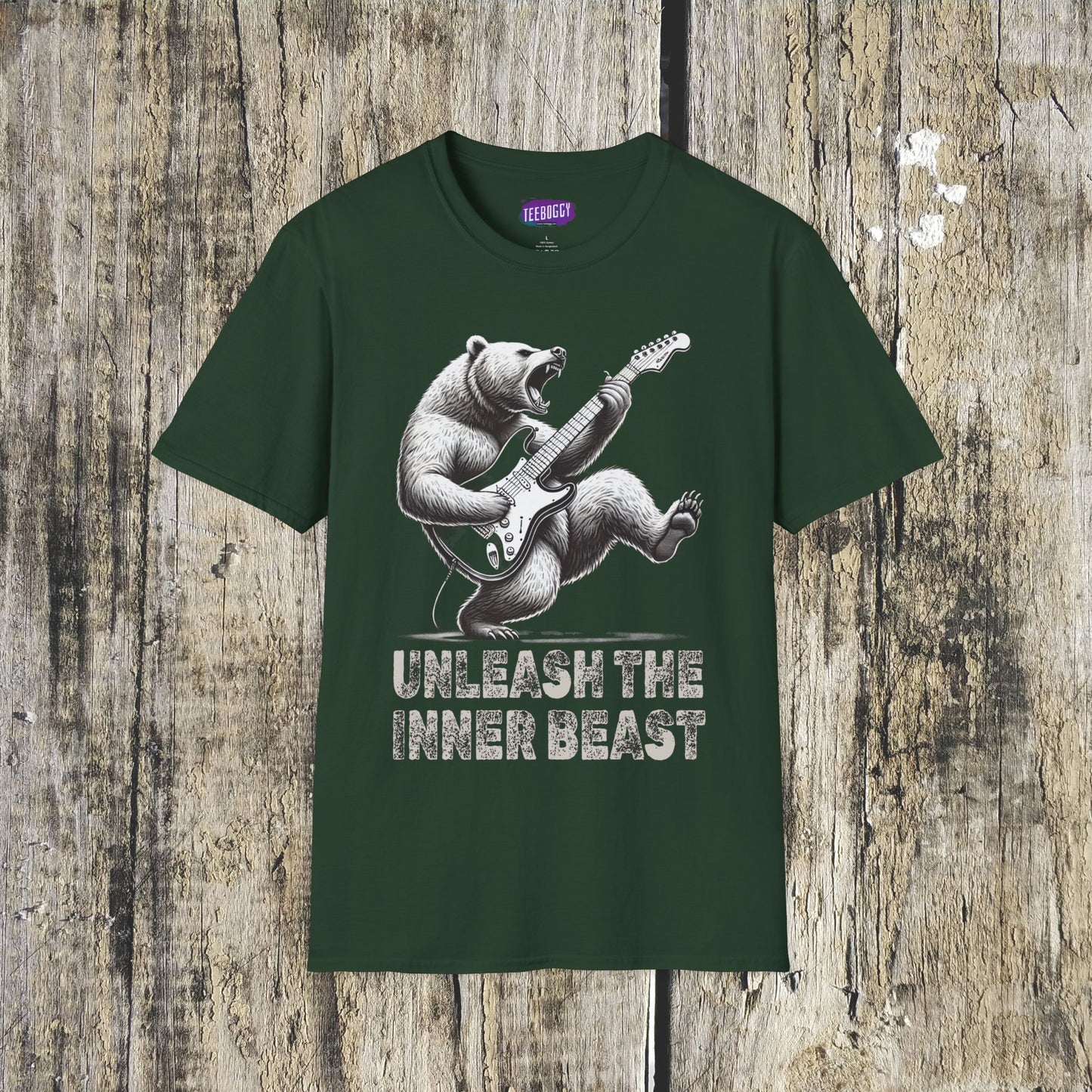 Graphic Tee Unleash the Inner Beast Grizzly Bear Rock Guitar T-Shirt