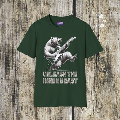 Graphic Tee Unleash the Inner Beast Grizzly Bear Rock Guitar T-Shirt