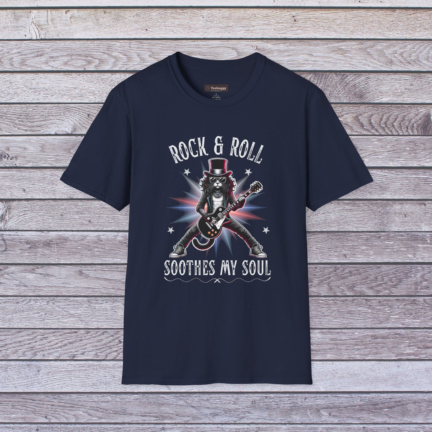 Rock & Roll Cat T-Shirt — "rock & roll, soothes my soul"