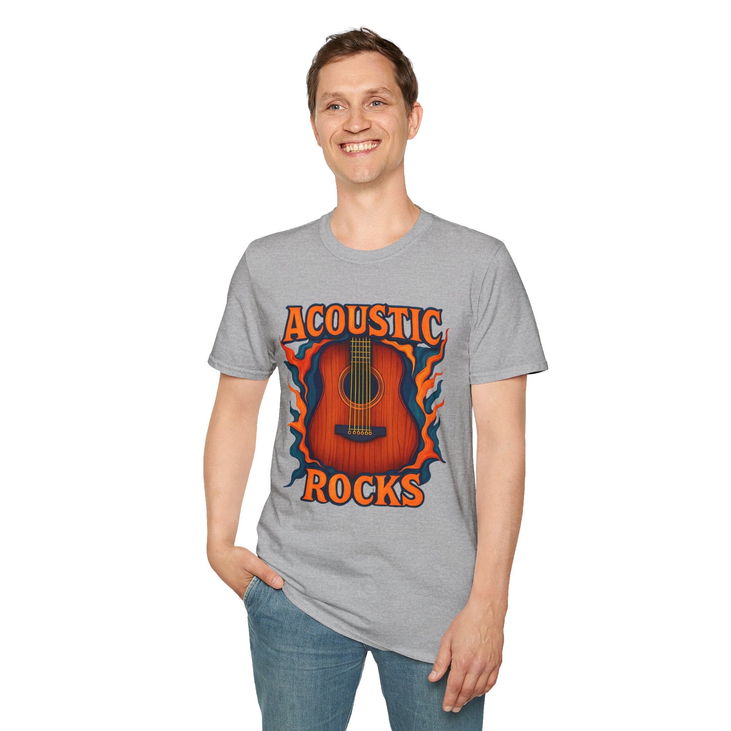 Acoustic Guitar T-Shirt — "Acoustic Rocks" Folk & Rock Tee