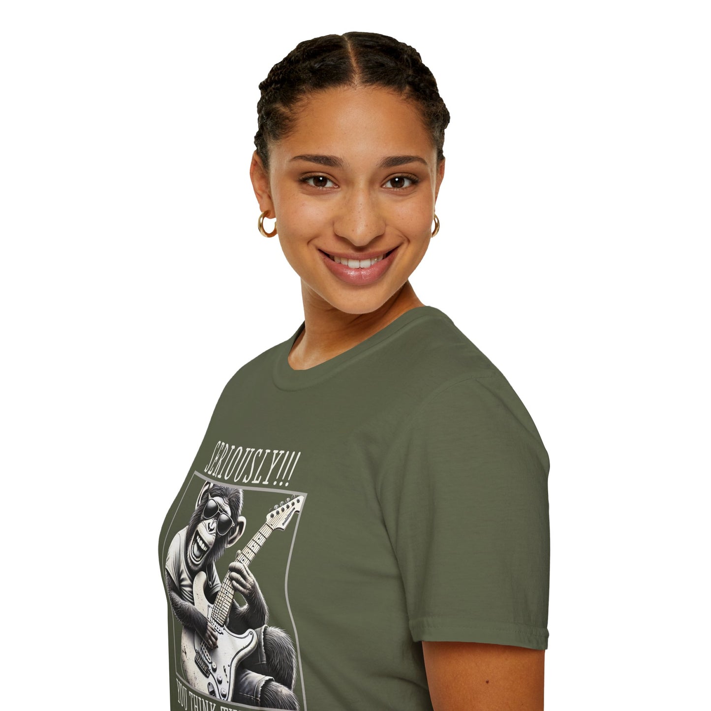Chimpanzee Guitar T-Shirt — "Seriously!!! You Think This Is Me?"