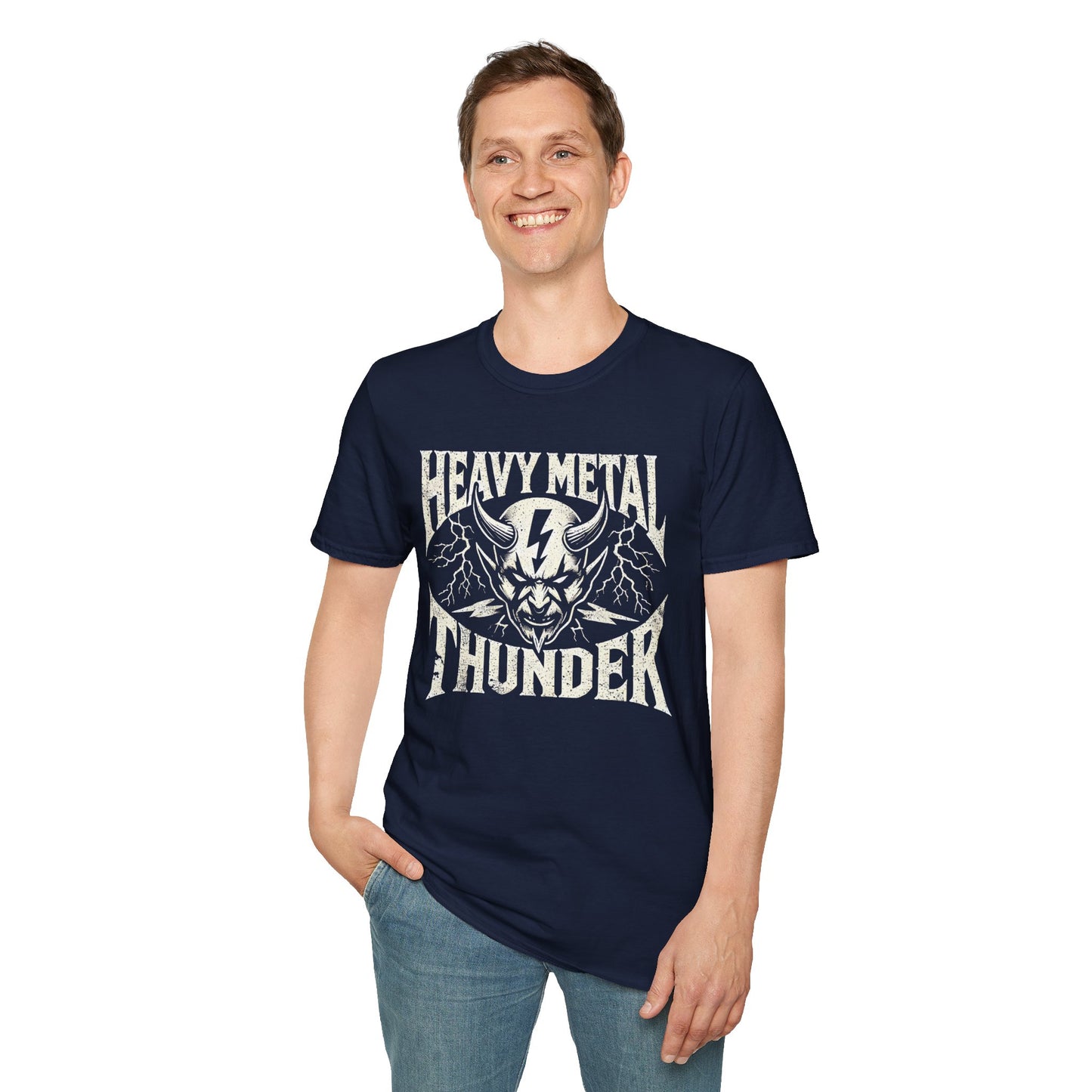 Heavy Metal T-Shirt with Devil's Horns & Thunder Bolt Design