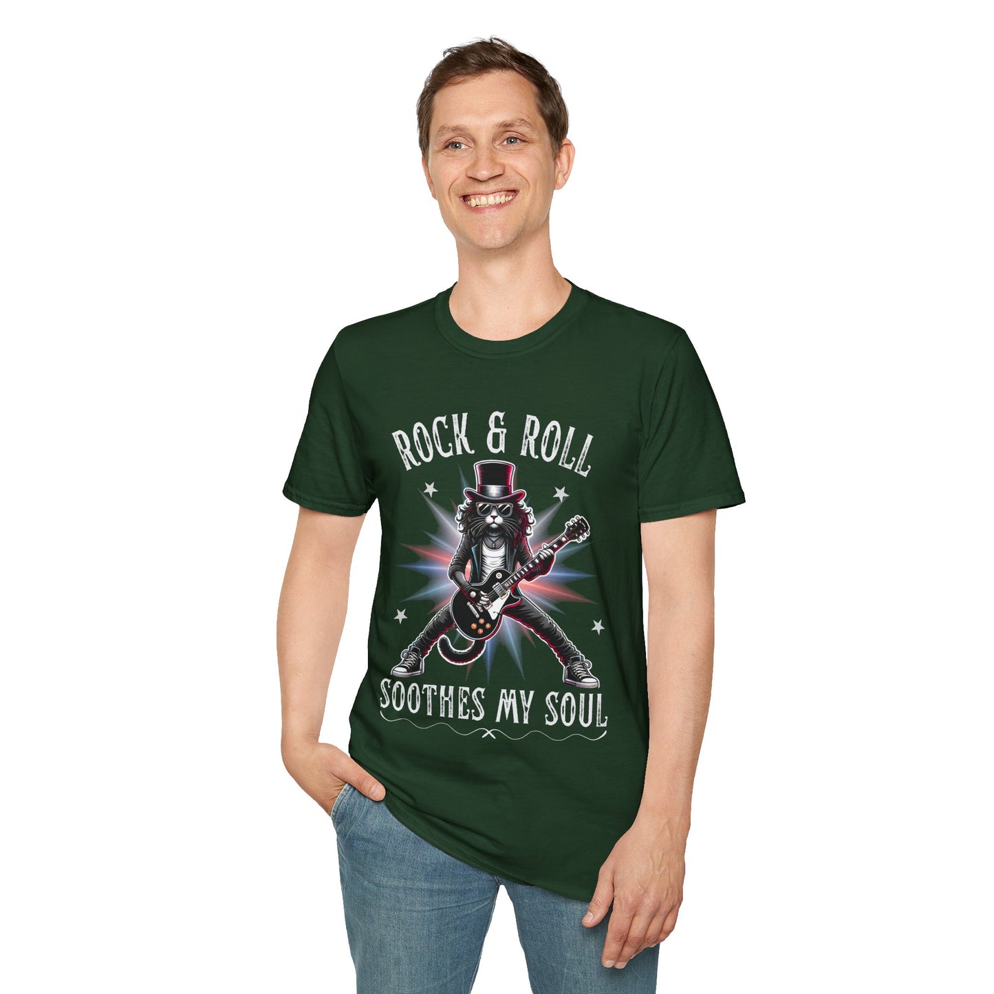 Rocker Cat T-Shirt, Rock & Roll, Soothes My Soul Design