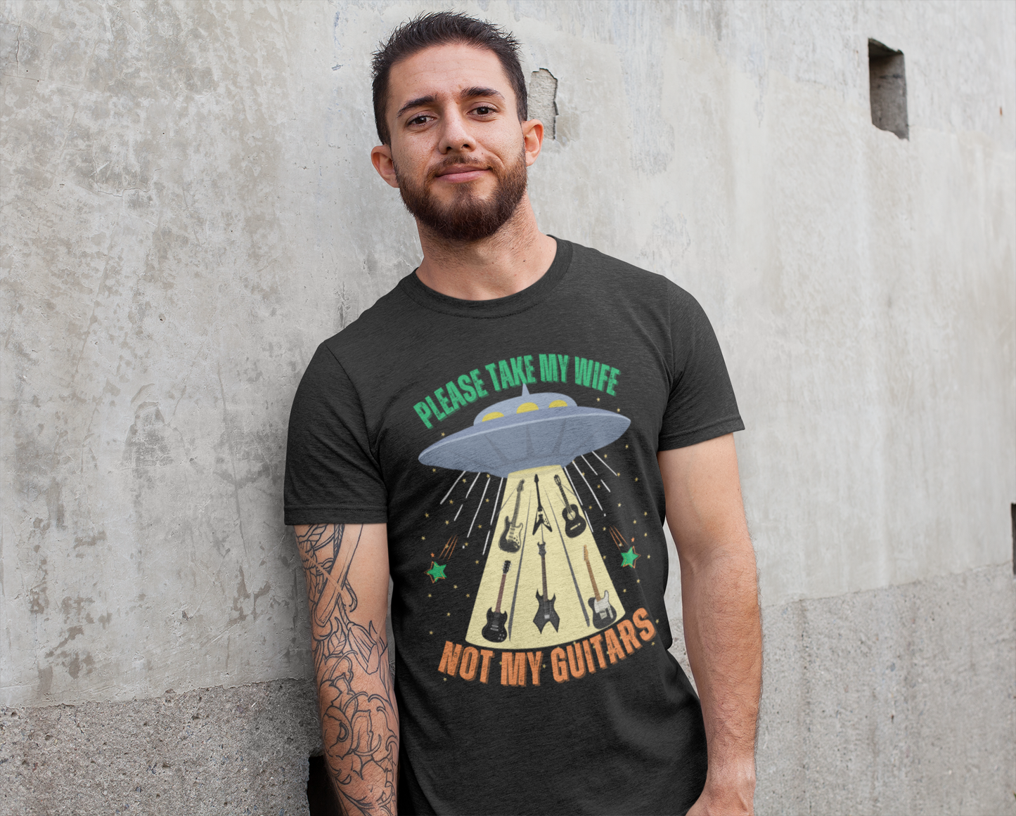 Alien Spaceship Abducting Guitars T-Shirt