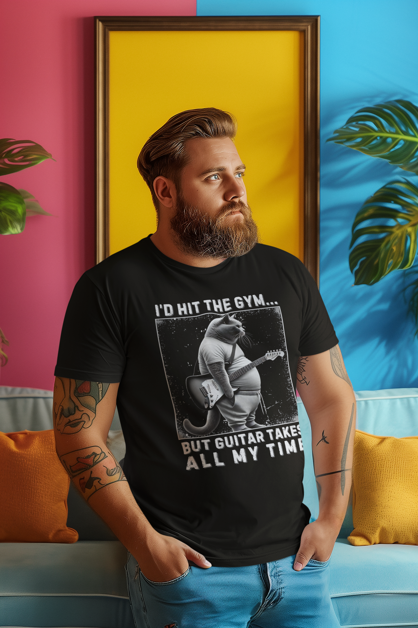 Funny Fat Cat Guitar Unisex T-Shirt