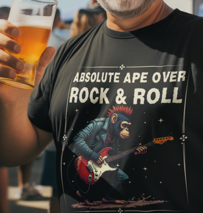 Rocker Chimp T-Shirt — "Absolute Ape, Over Rock and Roll"