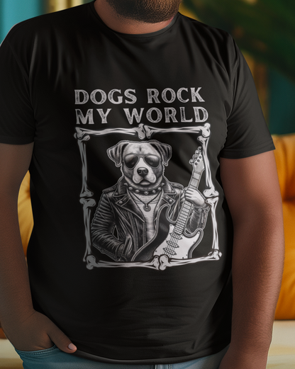 Dogs Rock My World, T-Shirt — Rock & Roll Dog Graphic Tee