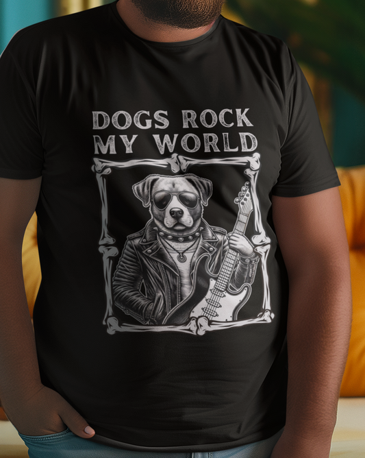 Dogs Rock My World, T-Shirt — Rock & Roll Dog Graphic Tee