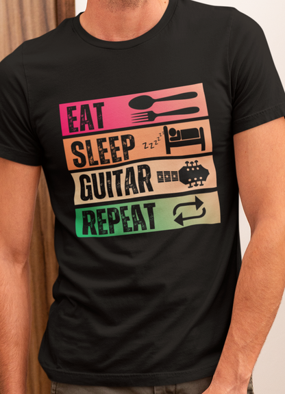 Eat Sleep Guitar Repeat, T-Shirt — Guitarist Day Planner Tee