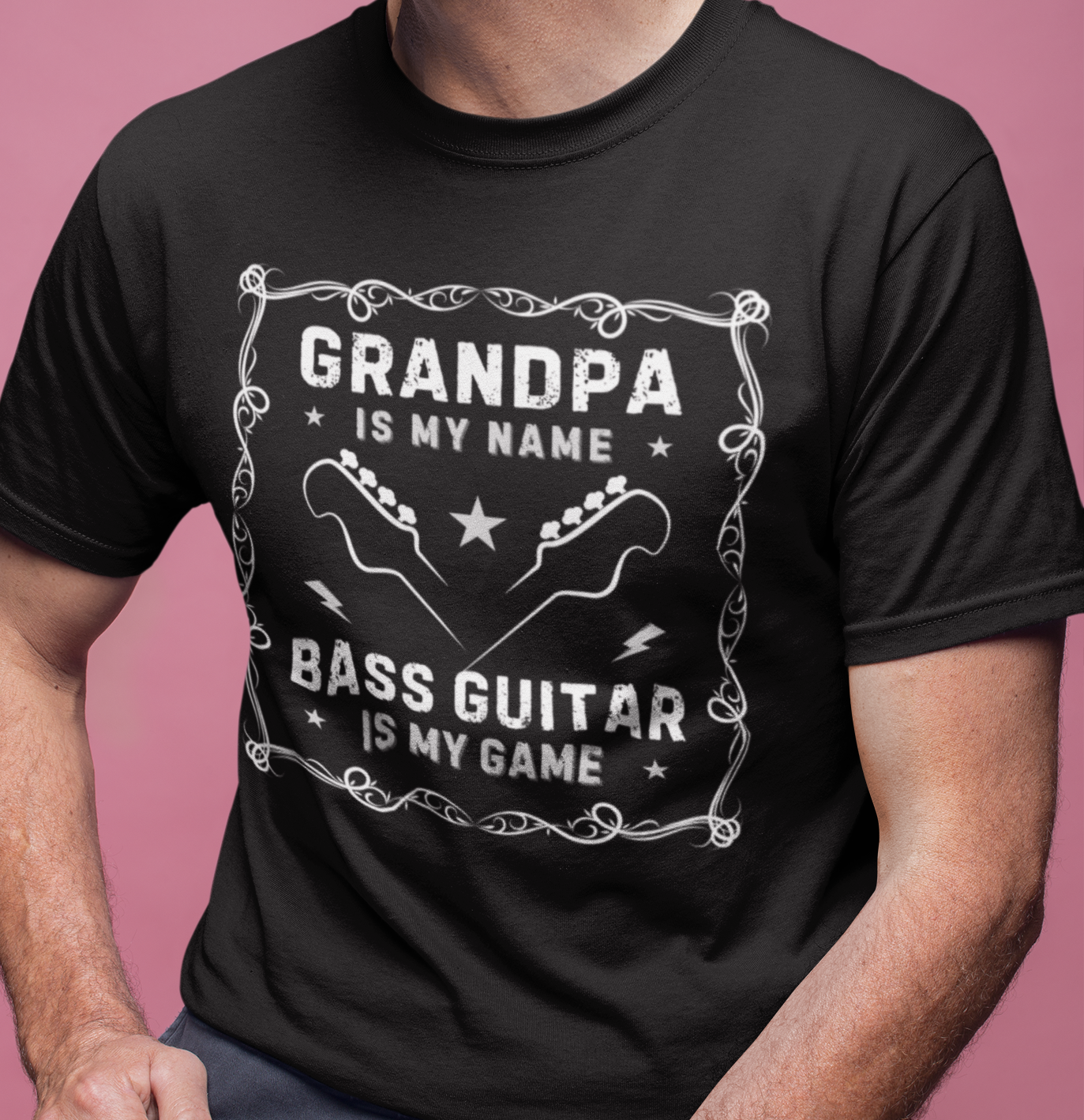 Grandpa Is My Name, Bass Guitar Is My Game T-Shirt — Bassist Grandpa Tee