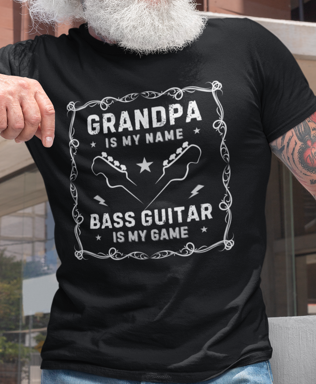 Grandpa Is My Name, Bass Guitar Is My Game T-Shirt — Bassist Grandpa Tee