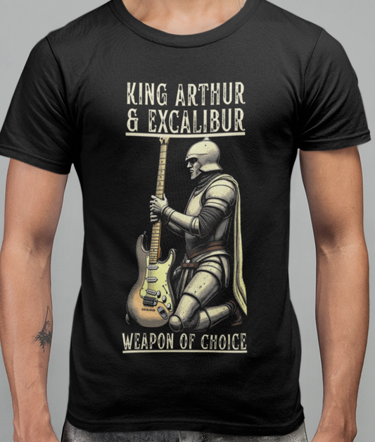 King Arthur Guitar Tee — Excalibur Rock T-Shirt