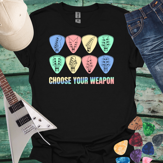 Guitar Plectrum T-Shirt - Choose Your Weapon
