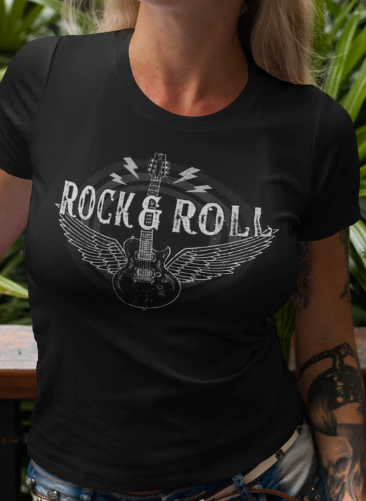 Rock & Roll Guitar Tee — Winged Guitar Rock T-Shirt for Music Fans