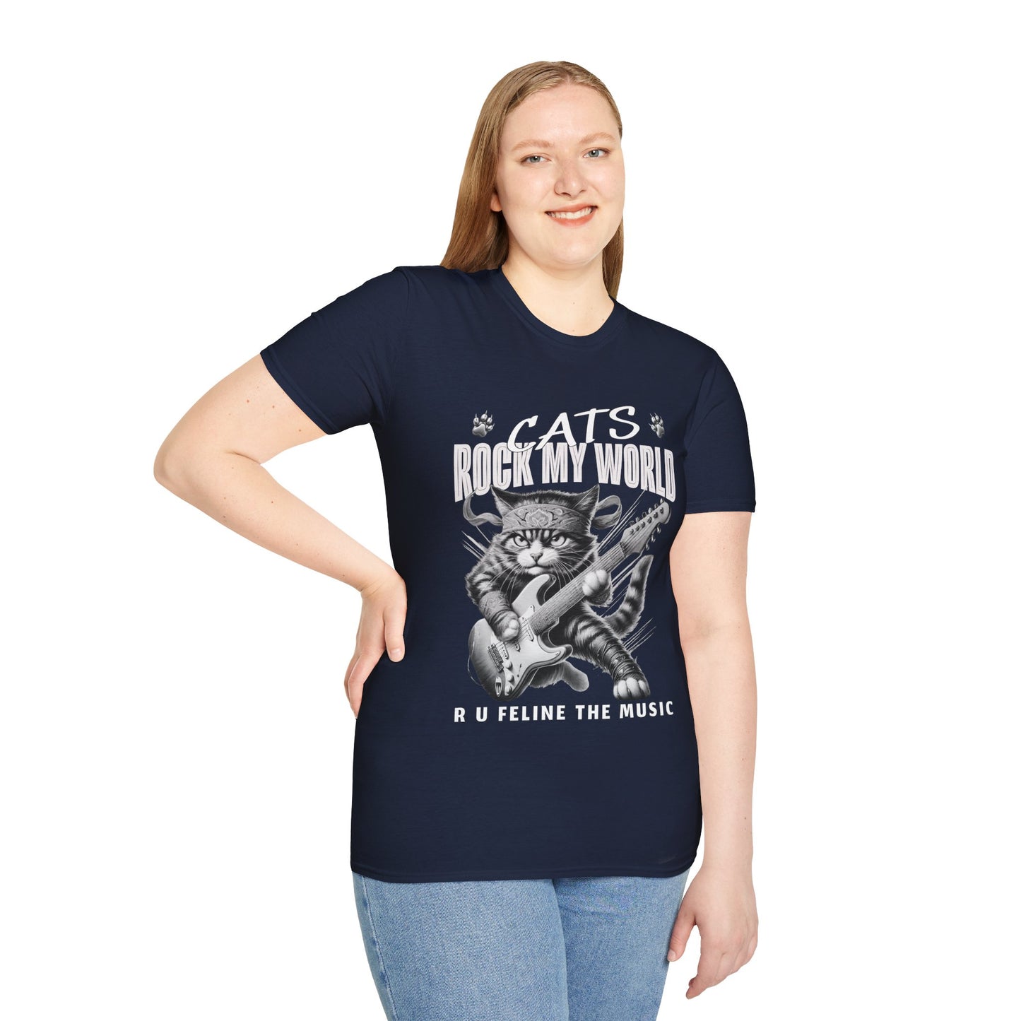 Rocker Cat T-Shirt - Cats Rock My World - R U Feline The Music