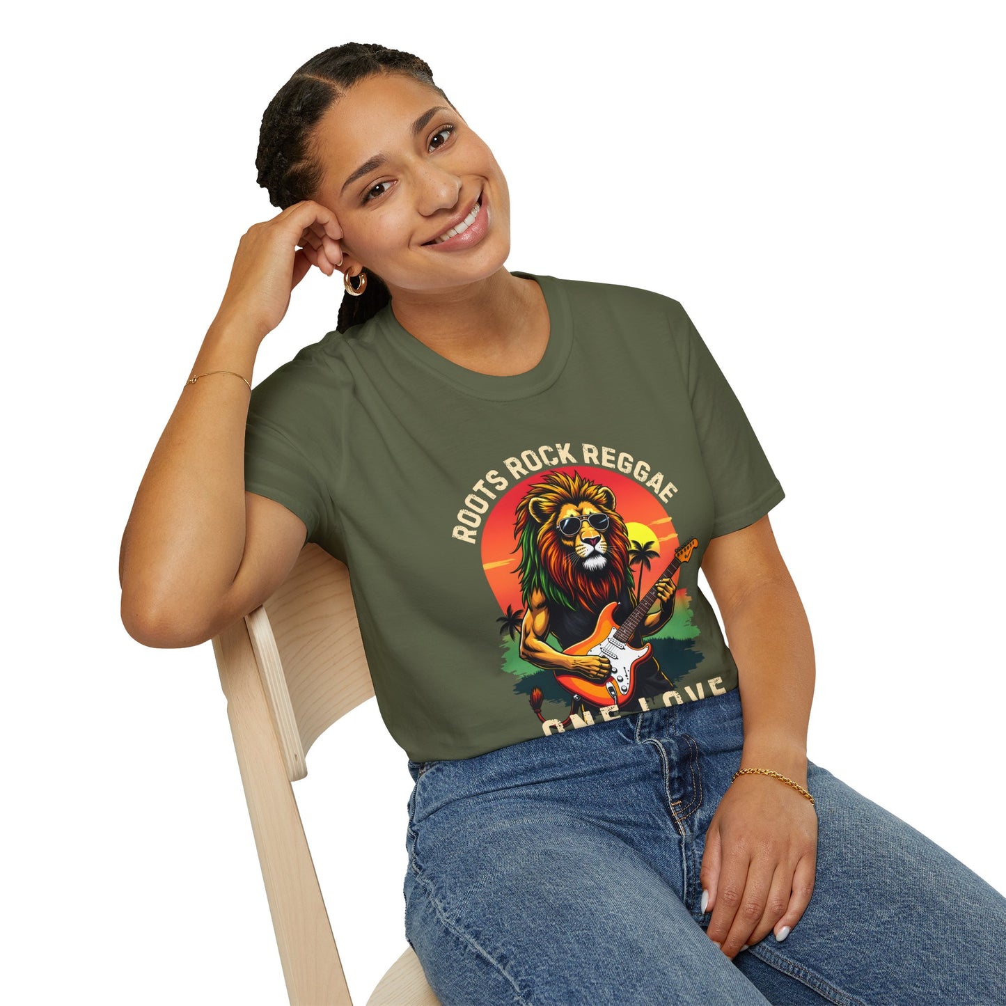 Roots Rock Reggae Lion Guitar T-Shirt — One Love Music Tee