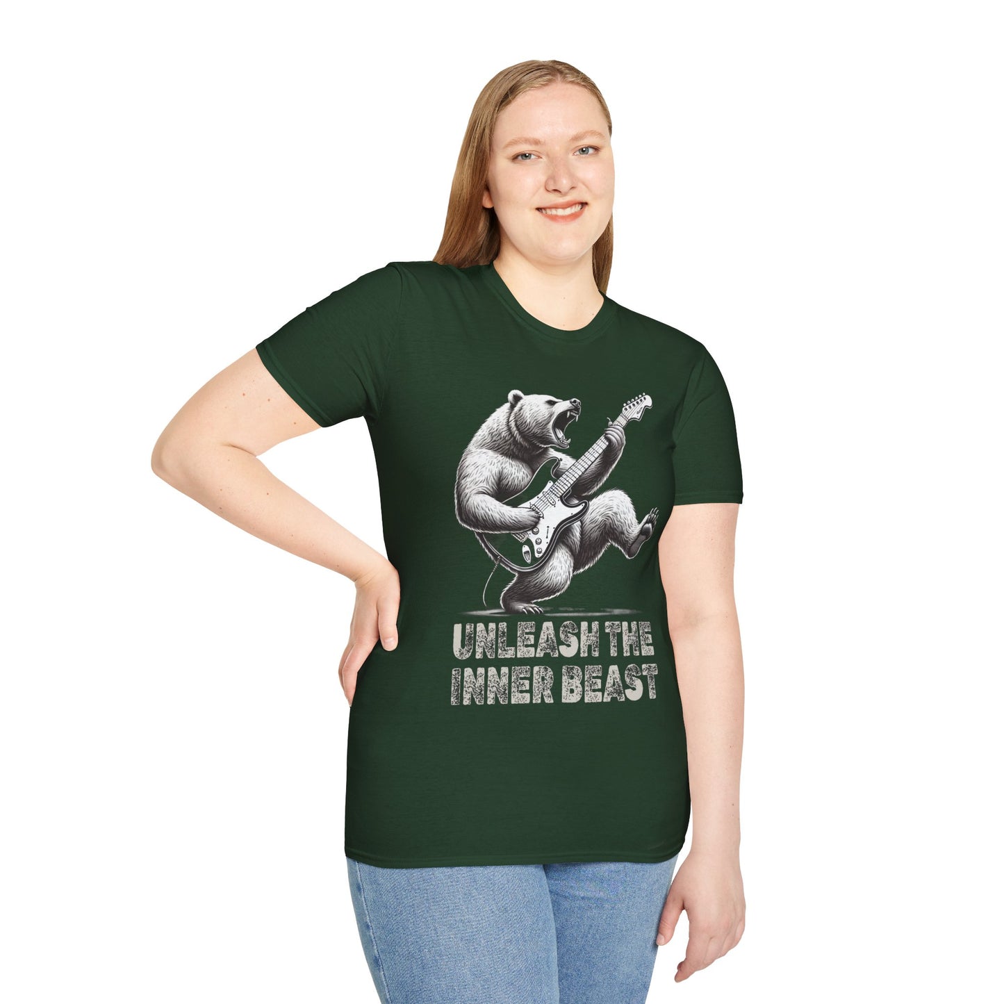 Graphic Tee Unleash the Inner Beast Grizzly Bear Rock Guitar T-Shirt