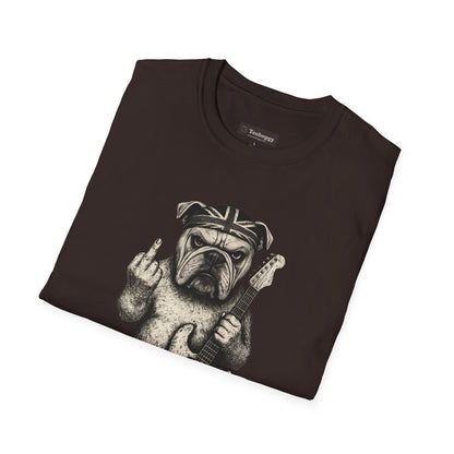 Bulldog Rock Rebel T-Shirt — Guitar-Slinging Middle Finger Design