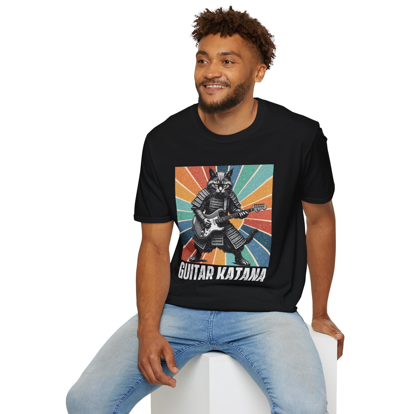 Samurai Cat Guitar Katana T-Shirt