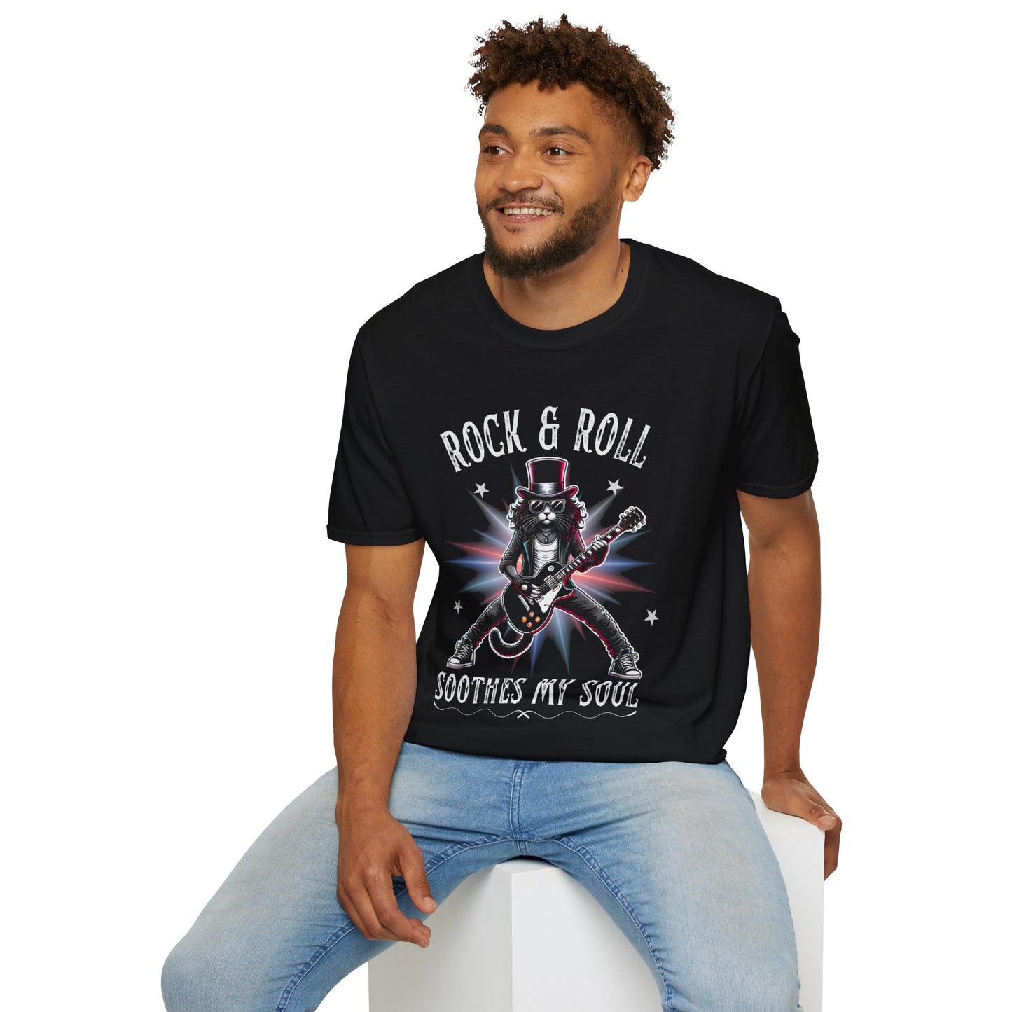 Rocker Cat T-Shirt, Rock & Roll, Soothes My Soul Design
