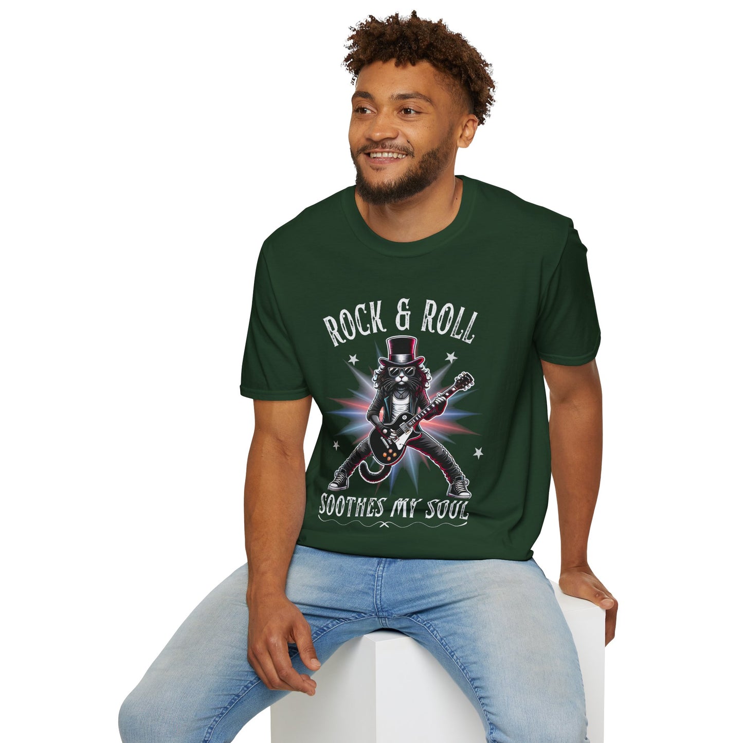 Rocker Cat T-Shirt, Rock & Roll, Soothes My Soul Design