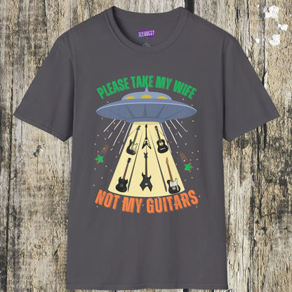 Alien Spaceship Abducting Guitars T-Shirt