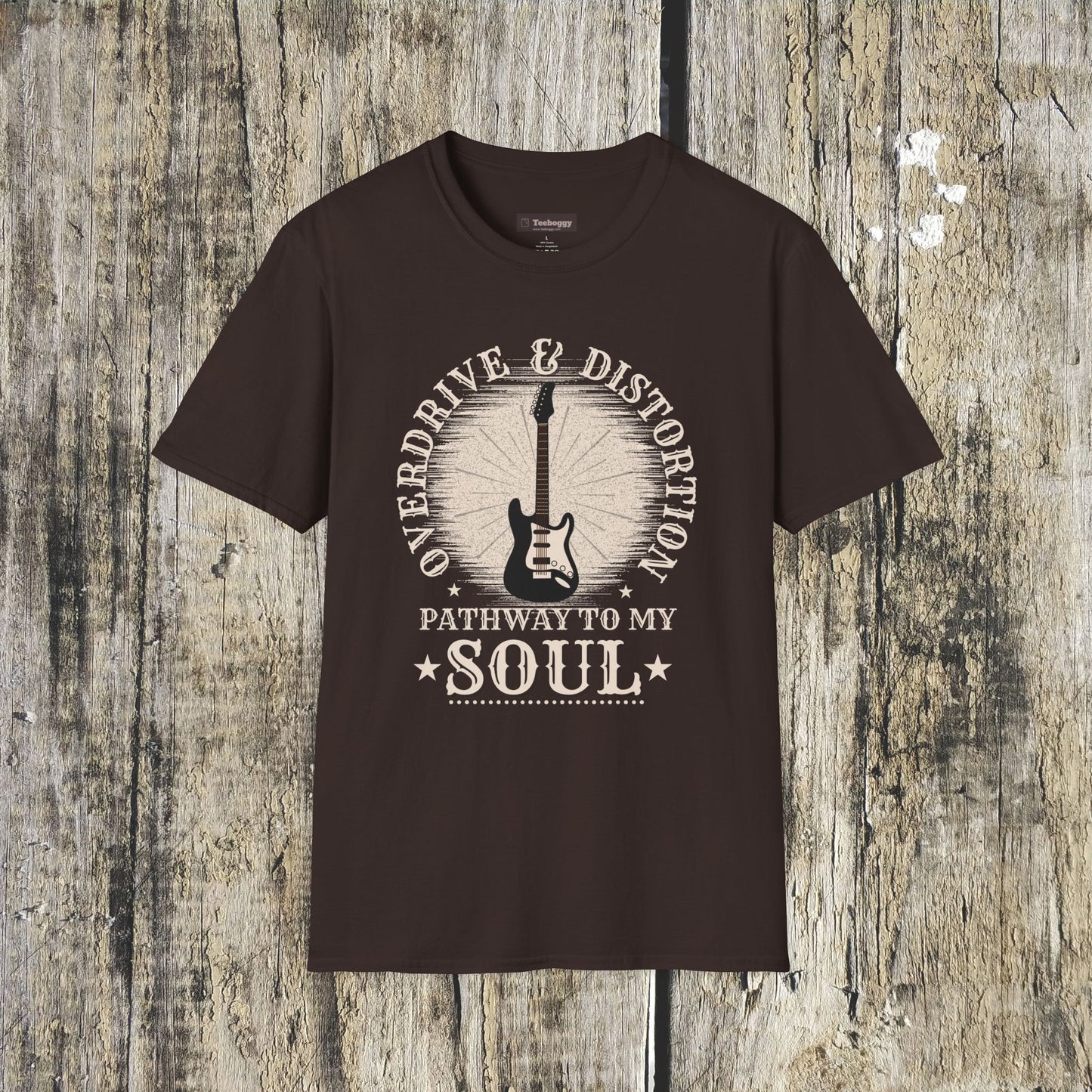 Overdrive & Distortion Guitar T-Shirt — Retro Stratocaster Design