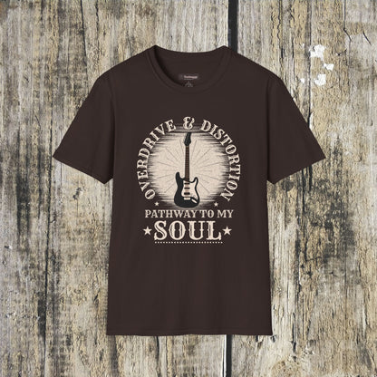 Overdrive & Distortion Guitar T-Shirt — Retro Stratocaster Design